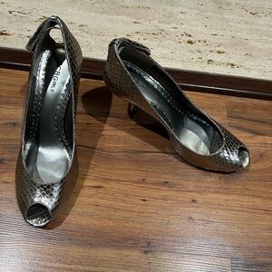 BCB Girls Shimmering Silver Snakeskin Heels